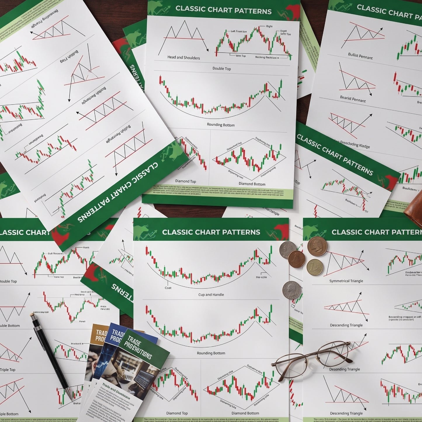 Classic Chart Patterns - Set of 6 Sheets | Trading & Finance Posters for Investors & Traders